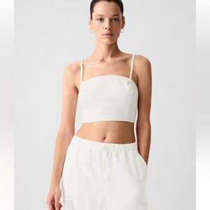 Linen blend  White Sleeveless Fitted Crop Top NWOT